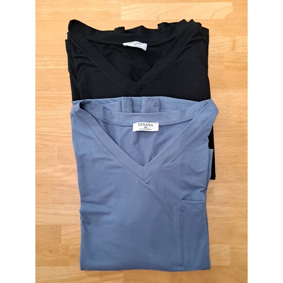 Zenana Long Sleeve V-Neck Pocket Tee Lot of 2 Blue & Black Women’s Size 2X - Picture 1 of 15